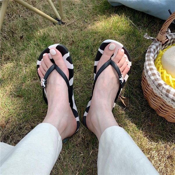 

slippers sp&city 2021 summer shoes for women kawaii cow pattern women's flip flops pinch beach massage flat girl, Black