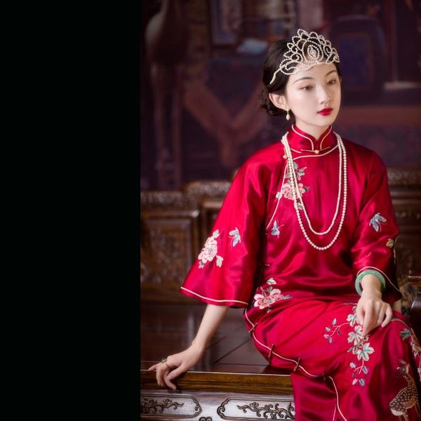 

ethnic clothing oriental dress red qipao evening dresses silk retro cheongsam chinese style traditional wedding christmas cheongsams china