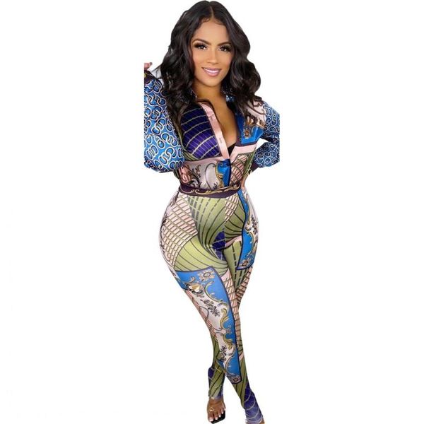 

women's two piece pants set women full sleeve turn down collar shirt outfits autumn print fashion casual office lady pant suits 2021, White