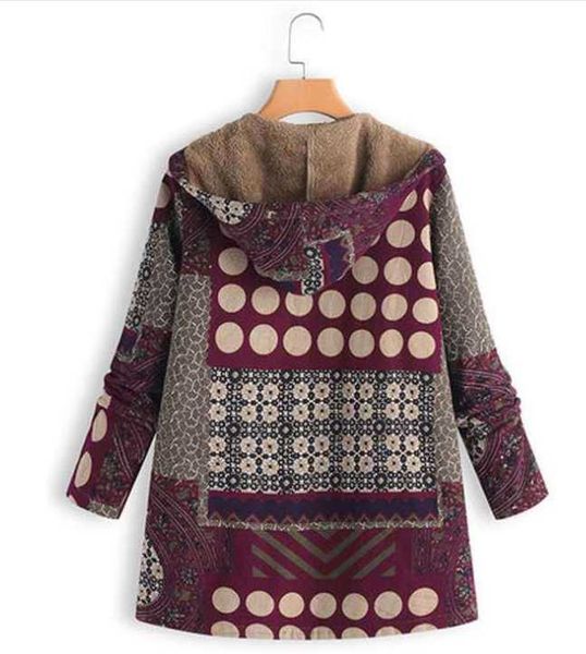 

women's trench coats dmw003# winter 2021 plus size medium and long ethnic style thick hooded sleeve loose cotton coat,, Tan;black