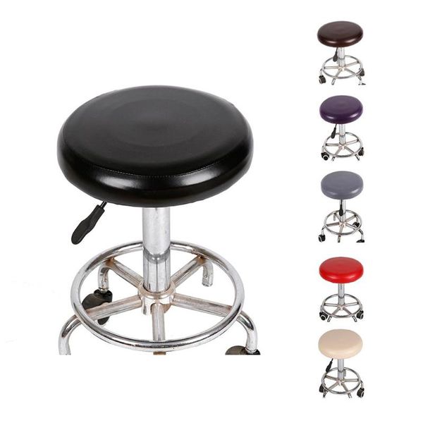 

chair covers elastic pu leather round stool cover waterproof pump protector bar beauty salon small seat cushion sleeve