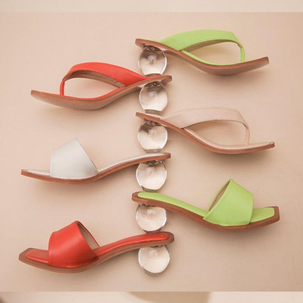 

sandals size 35-43 clear crystal round ball heels slippers women summer beach peep toe slides shoes woman flip flops, Black