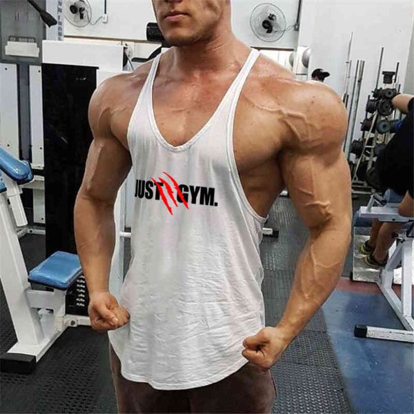

summer mens just gyms tank bodybuilding cotton sleeveless brand fitness vest muscle male fashion leisure y back undershirt 210421, White;black