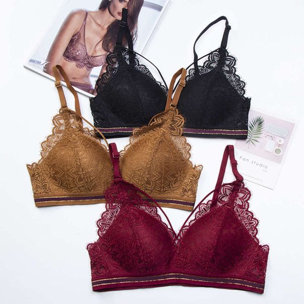

french rimless bra lace lingerie triangle cup, Red;black
