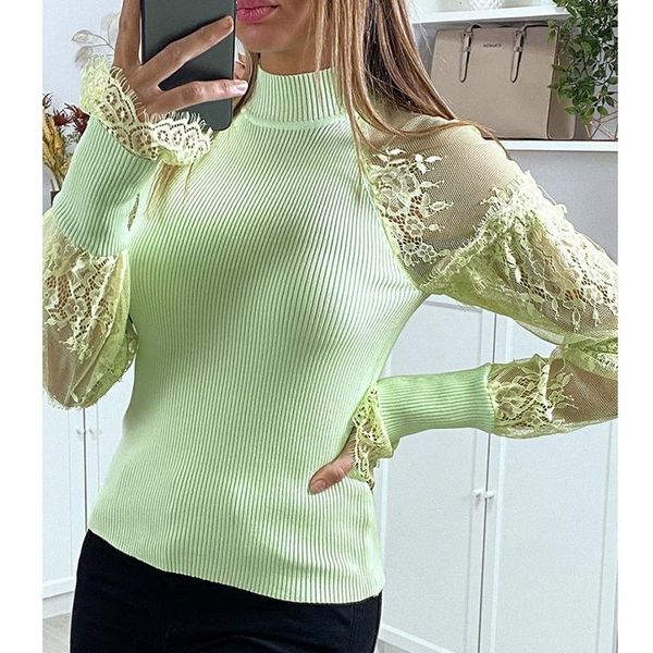 

women's sweaters mandylandy round neck pullovers knitted women long sleeve lace stitching woolen solid color tight slim fits sweater, White;black