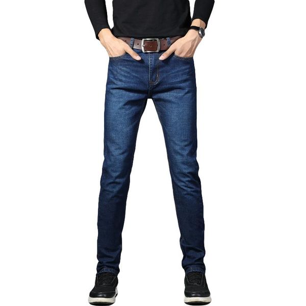 

men's jeans comfort slim-fit casaul skinny denim pants vintage trousers, Blue