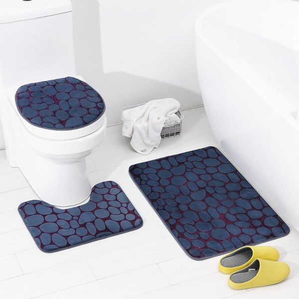 

bath mats tongdi bathroom carpet toilet set decorative pattern coral velvet soft shower elastic absorbent sop non-slip decoration for