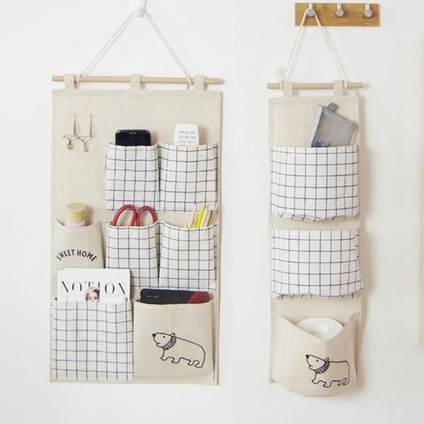 

storage boxes & bins 3/7 pockets cotton linen wall door closet multi-layer hanging organizer for room bathroom rack jewelry basket