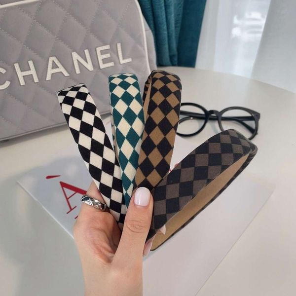 

sponge checkered headband net red same style temperament simple female, Black;brown