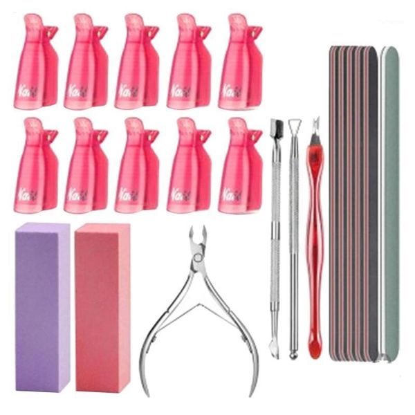 

set nail art soak off cap clips uv gel polish remover wrap tool clip sanding block cuticle pusher file1