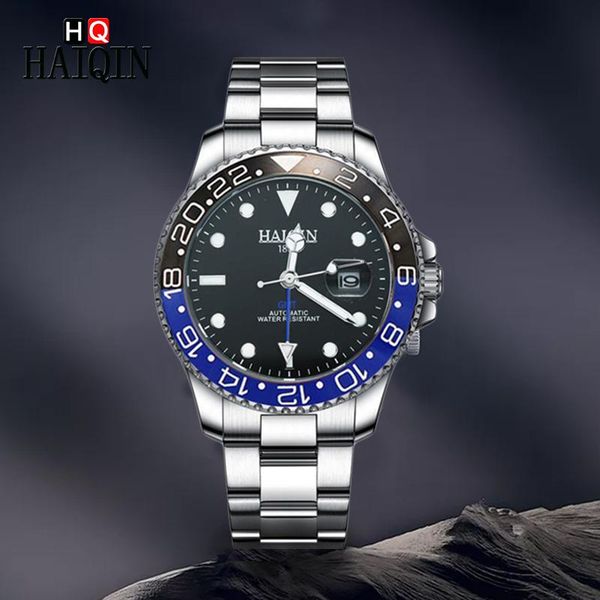 

men's business watch stainless steel automatic clock military waterproof mechanical gmt watches reloj hombre wristwatche wristwatches, Slivery;brown