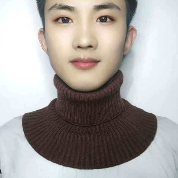 

scarves men's bib fake collar knitted warm autumn winter neck cover all-match fashion elastic turtleneck detachable woolen scarf, Blue;gray