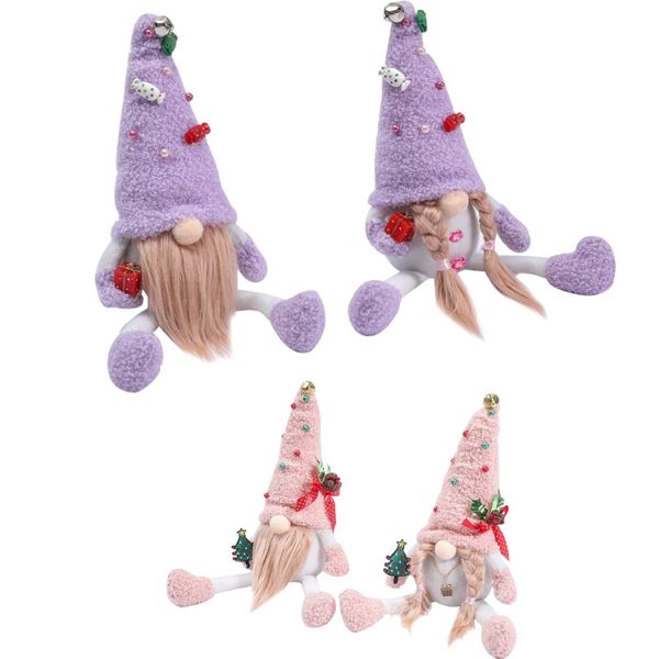 Decorazioni natalizie Gnomo viola Bambola di peluche Fatto a mano Svedese Tomte Figurine Farcito Ornamenti da tavolo per la casa HH21-807