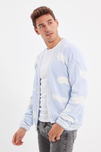 

men's sweaters trendyol men 's regular fit v-neck cloud detailed cardigan tmnaw22hi0482, White;black