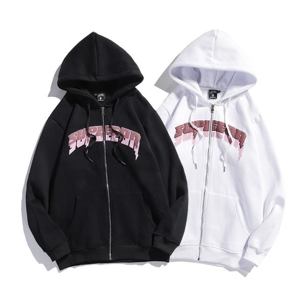 

phantom letter cardigan men's and women's street hip hop autumn loose printed hoodie couple's coat, Black