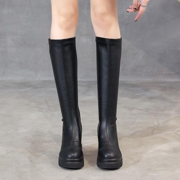

boots winter knee 2021 autumn and mid pipe women's thick zipper tube thin, Black