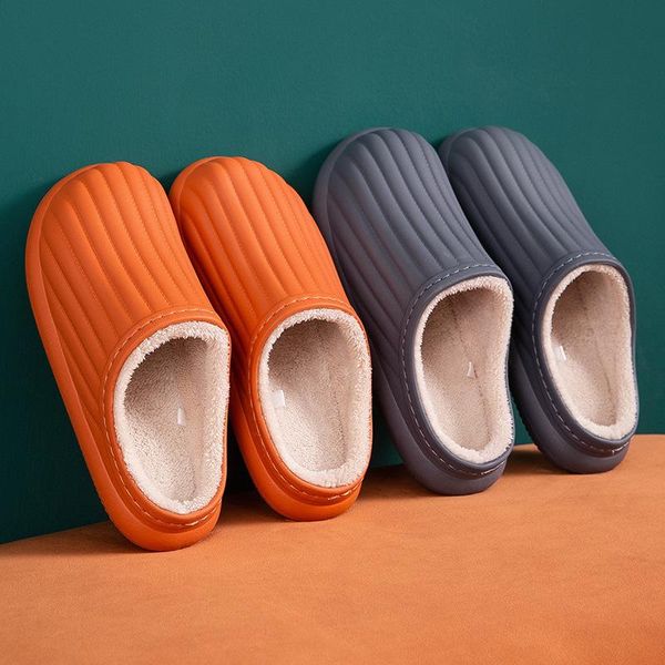 

winter warm plush slippers waterproof woman men indoor lovers home slipper thick sole femael kitchen shoes, Black