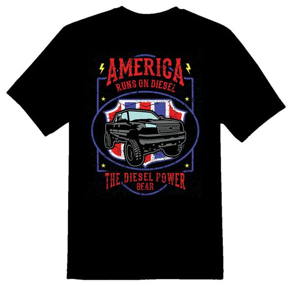 

runs on diesel america black or white tee, White;black