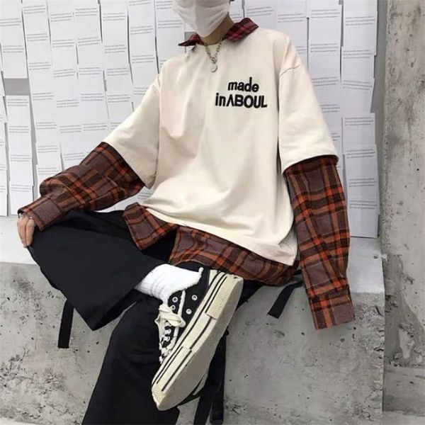 

deeptown kawaii hoodies korean style women long sleeve pullover plaid sweatshirt oversized streetwear kpop tracksuit female 211023, Black