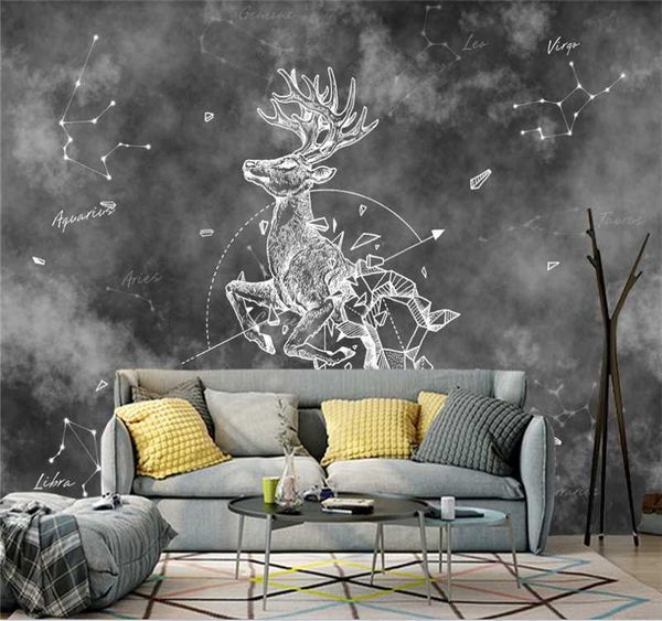 

wallpapers custom large wallpaper 3d mural nordic personality hand-painted constellation deer wolf living room tv background wall covering