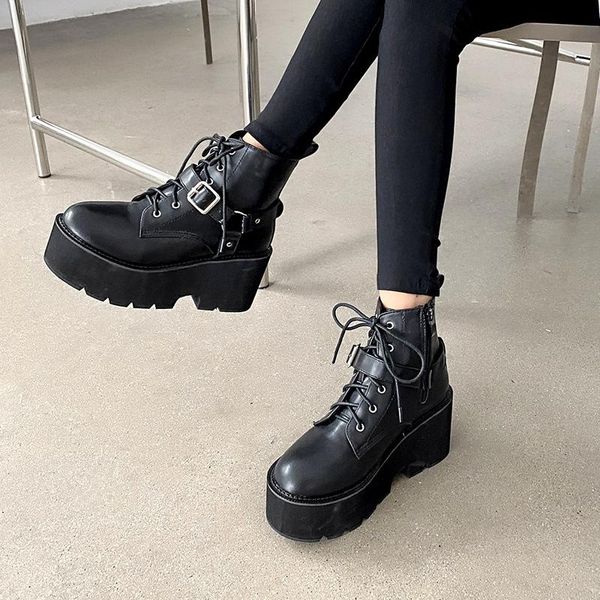 

dress shoes autumn and winter 2021 women's boots short muffin thick soled side zipper, Black