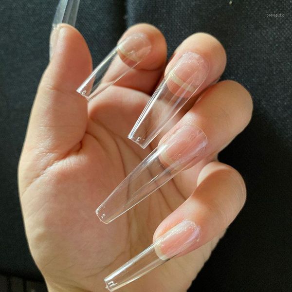 

extra long coffin nail tips tapered full cover xxl nails acrylic extension system false tip1, Red;gold