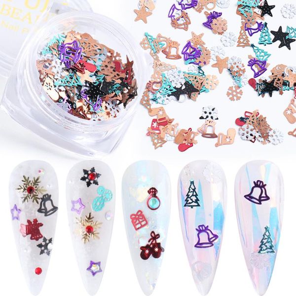 

nail glitter 120pcs mixed christmas design metal slider tips 3d hollow snowflake sequin flake heart art decorations manicure ji1975, Silver;gold