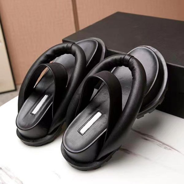 

woman slippers flip flops thick bottom bubble real leather women cozy flat platform slides summer outdoor sandals casual shoes 60% off store, Black