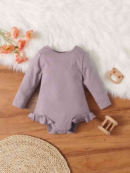 

baby solid ruffle trim bodysuit she, Blue