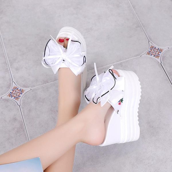 

sandals slope slippers women wear 2021 bow online celebrity explosions rhinestone anti-slip cute ins tide in summer, Black