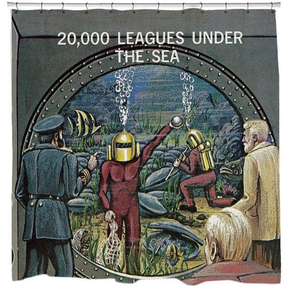 

shower curtains 20,000 leagues under the sea, book vintage art, colorful curtain