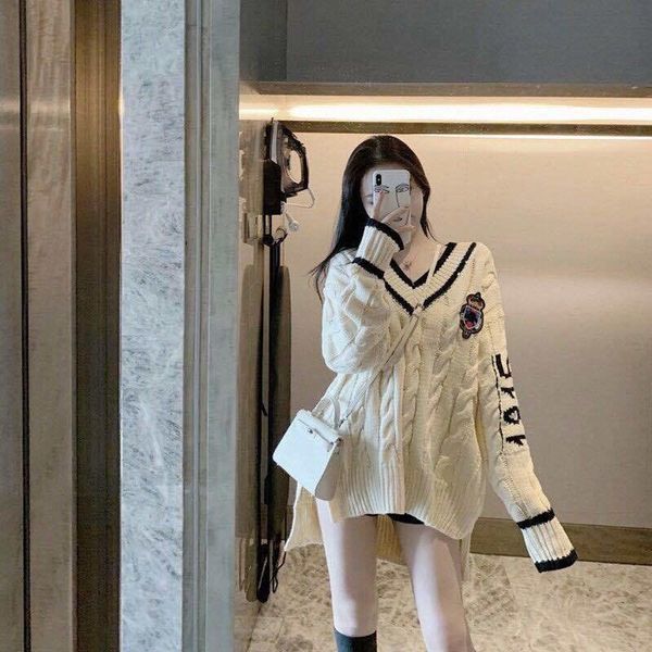 

women's sweaters fall sweater loose outer wear collar embroidery open, White;black