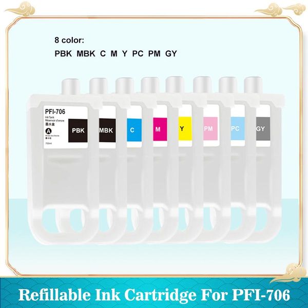 

ink cartridges 8pcs pfi-706 pfi706 refillable cartridge with compatible chip for canon imageprograf ipf8410s ipf9410s printer