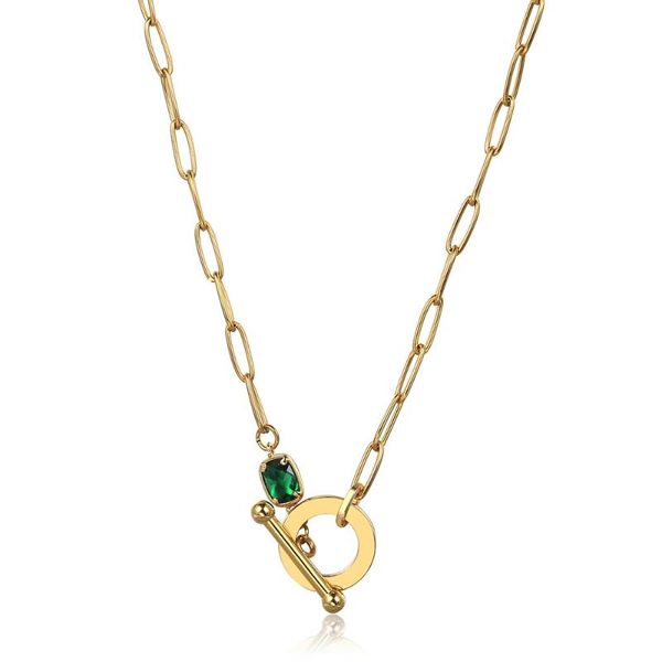 

chokers chic choker for women necklace gold color paperclip chain green stone stainless steel cable link gift jewelry ldn277l14, Golden;silver