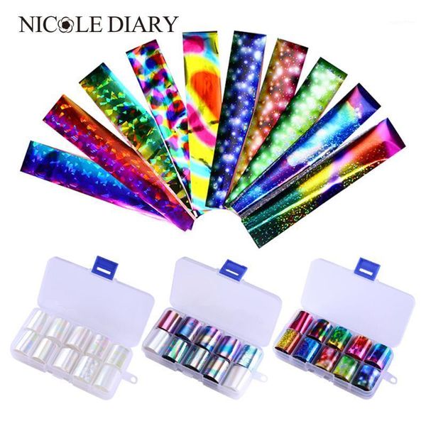 

diary 10pcs/box 2.5*100cm nail foils set transparent ab color art transfer stickers kit1, Black