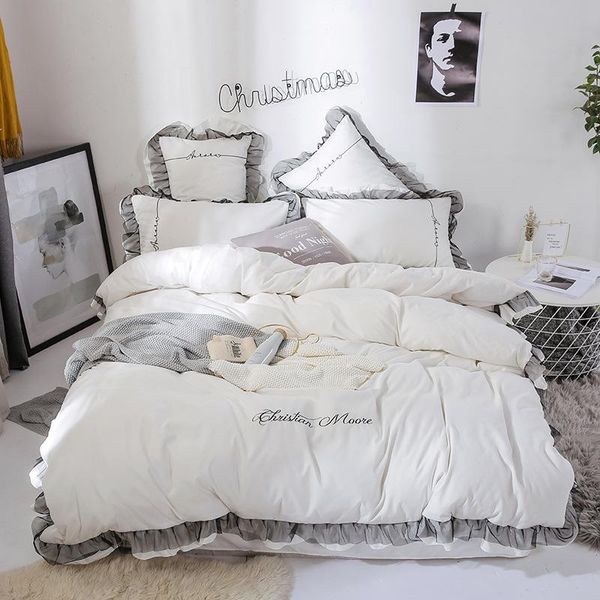 

white lace edge bedding set super soft bed sheet duvet cover luxury classical sets