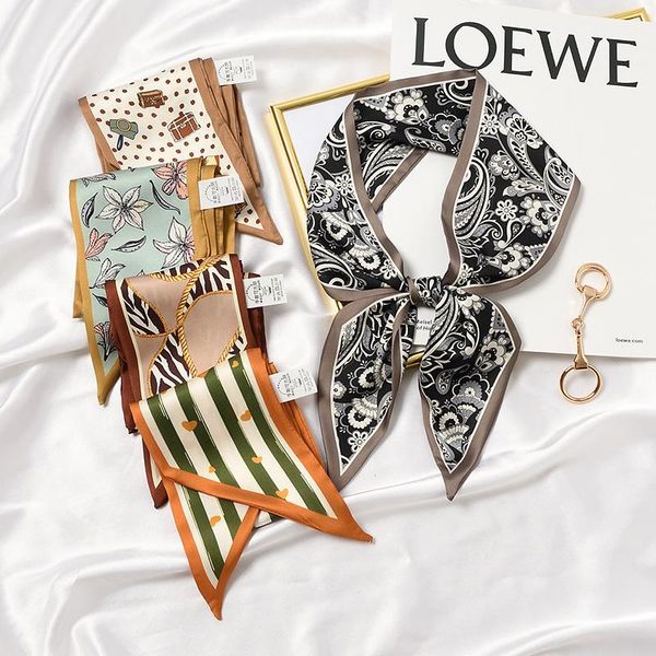 

scarves small silk scarf hair band female tying long strip bag decorate ribbon headscarf print patchwork heart neck tie, Blue;gray