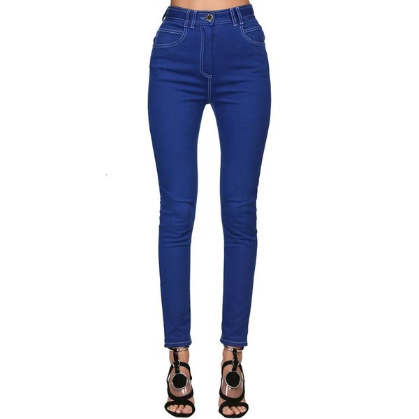 

jeans high street younger 2021 designer female jeans superior seam contrast denim pencil brim pants, Blue