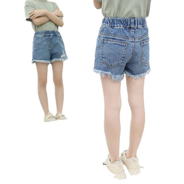 

shorts loose denim for summer kids girl casual-pants elastic-waist comfortable children fashion hollow tassel beach pants, Black