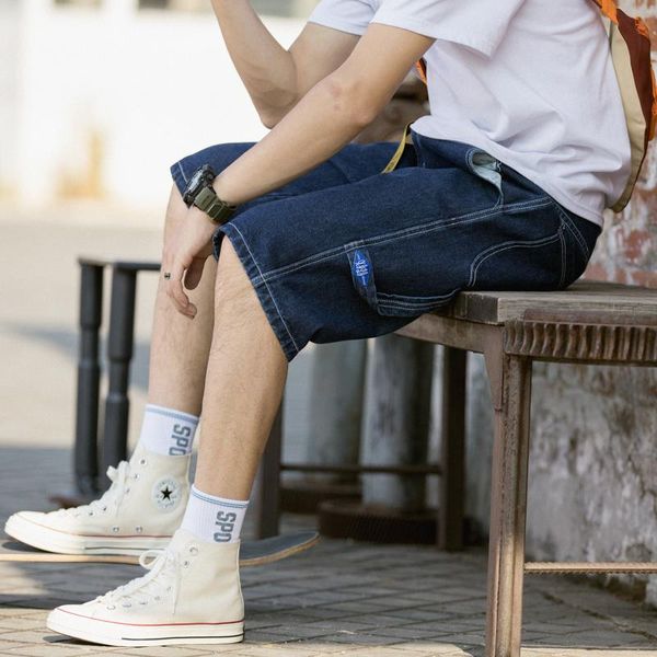 

summer youth japanese large size solid color five points jeans fashion casual wild loose shorts m-5xl men's, White;black