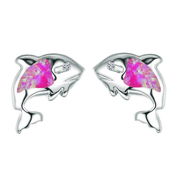 

stud purple blue opal small earrings cute dolphin animal dainty silver color wedding for women fashion jewelry, Golden;silver