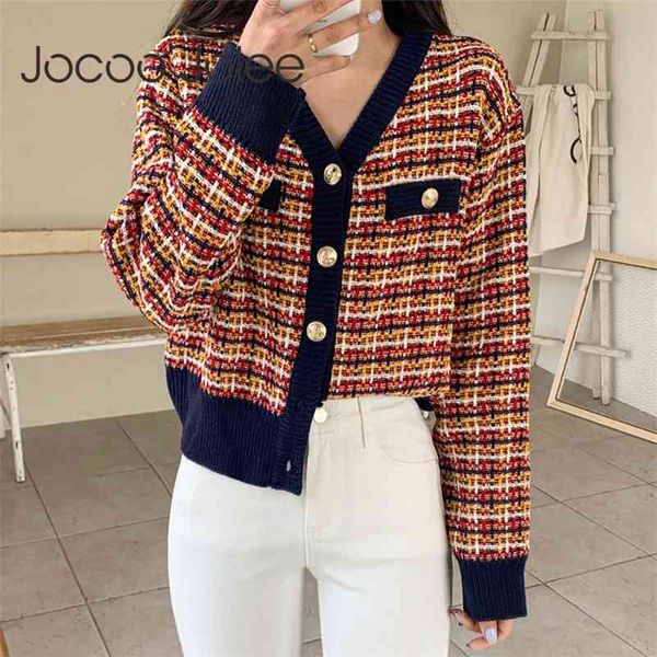 

elegant plaid knitted cardigan women sweater vintage single-breasted cropped cardigans casual harajuku sweaters 210416, White;black