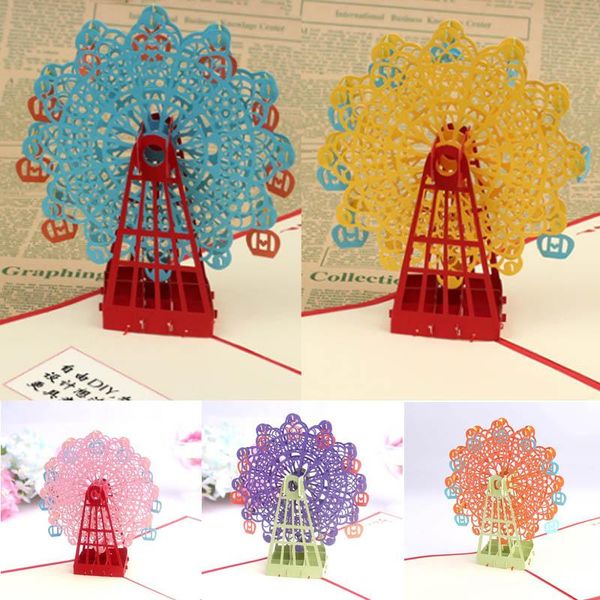 

1pcs folding type ferris wheel greeing cards laser cut birthday card 3d origami invitations handmade paper carving 15*15cm greeting