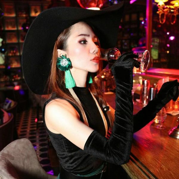 

bridal gloves lady women girl long black white velve finger party performance