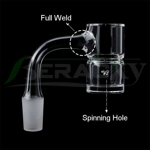 DHL!!! Beracky Full Weld Beveled Edge Splash Guard Fumar Quartz Banger com 2pcs Tourbillion/Spinning Air Holes 25mmOD Spinner Pregos sem costura para bongos de vidro Dab Rigs