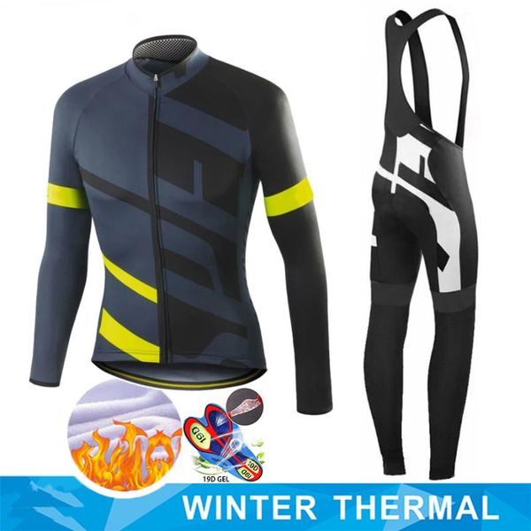 

racing sets 2022 winter cycling clothing set long sleeve jersey bike mtb maillot thermal fleece bicycle clothes, Black;blue