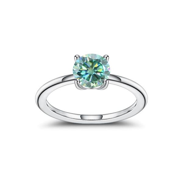 

cluster rings gem's ballet 0.5ct green moissanite round cut ef vvs1 925 silver ring diamond test passed fashion claw setting women, Golden;silver