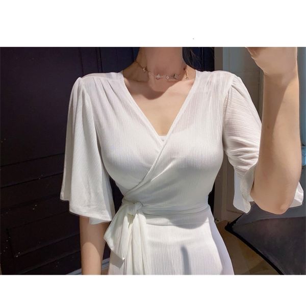 

casual dresses summer long maxi women boho solid color beach v-neck ruffle bodycon wrap high slit party rlk1, Black;gray