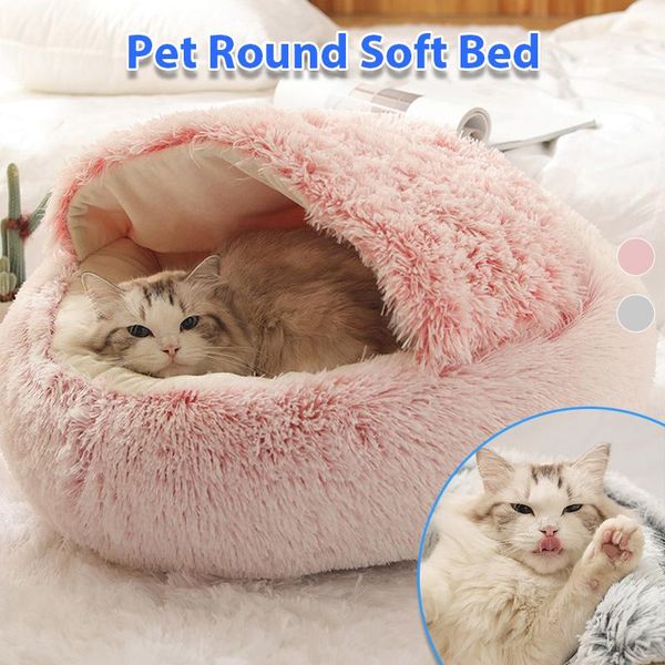 

cat beds & furniture plush 2-in-1 round bed for pets small dog sofa cushion pet accessories soft warm house sleeping mat puppy nest