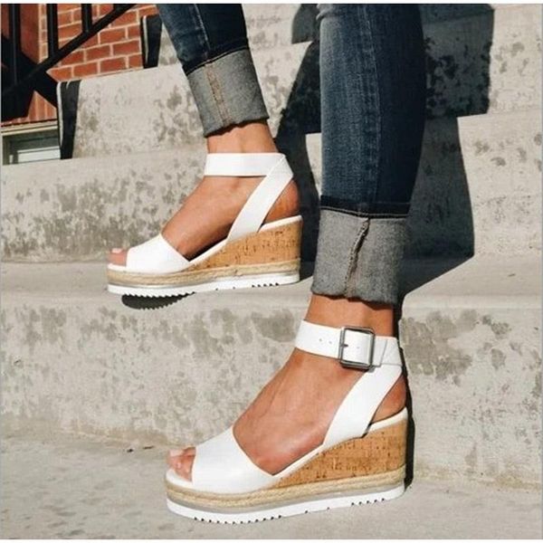 

woman shoes ladies peep toes slingbacks high heel female casual platform summer women's pu leather ankle buckle strap sandals, Black
